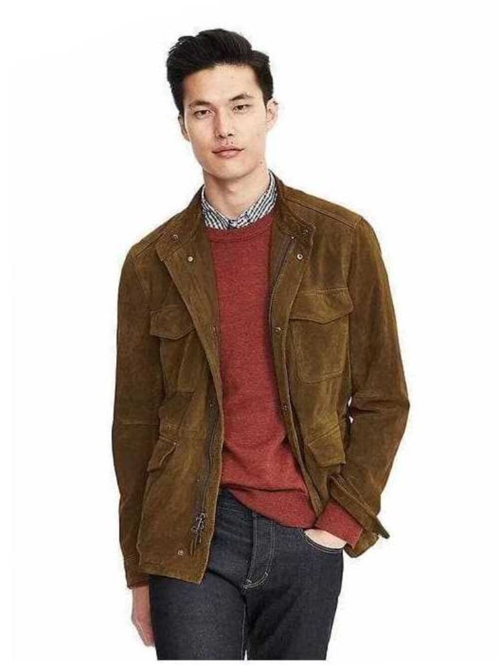 New XL Banana Republic 100% Leather modern suede jacket in brown